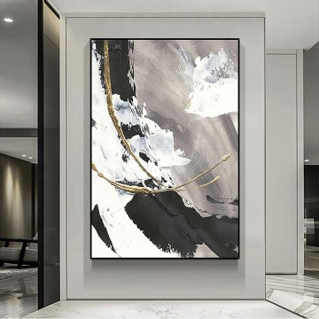 150の主題の芸術作品 Painting - 黒と白の抽象 04 パレット ナイフによるウォール アート ミニマリズム